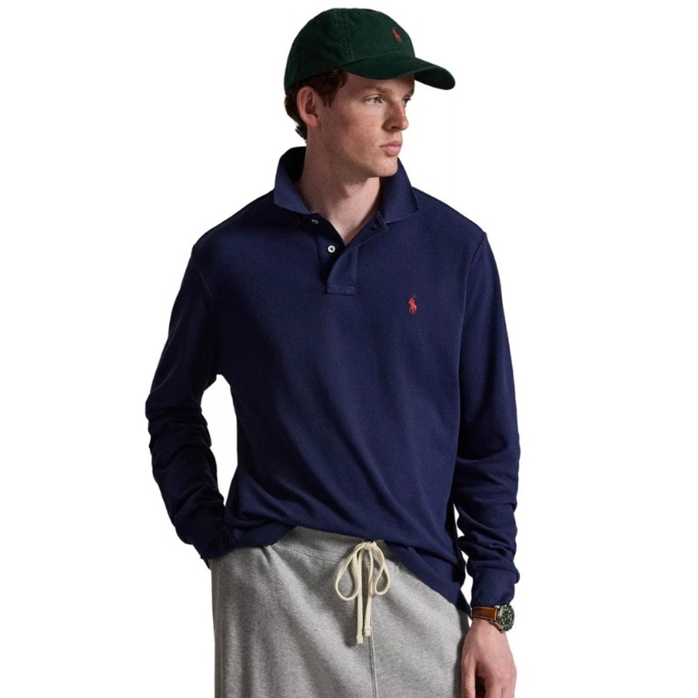 Polo Ralph Lauren Men's Classic Fit Long Sleeve Polo Navy Blue Red Pony Cotton M